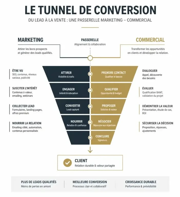 Infographie du tunnel de conversion en marketing commercial