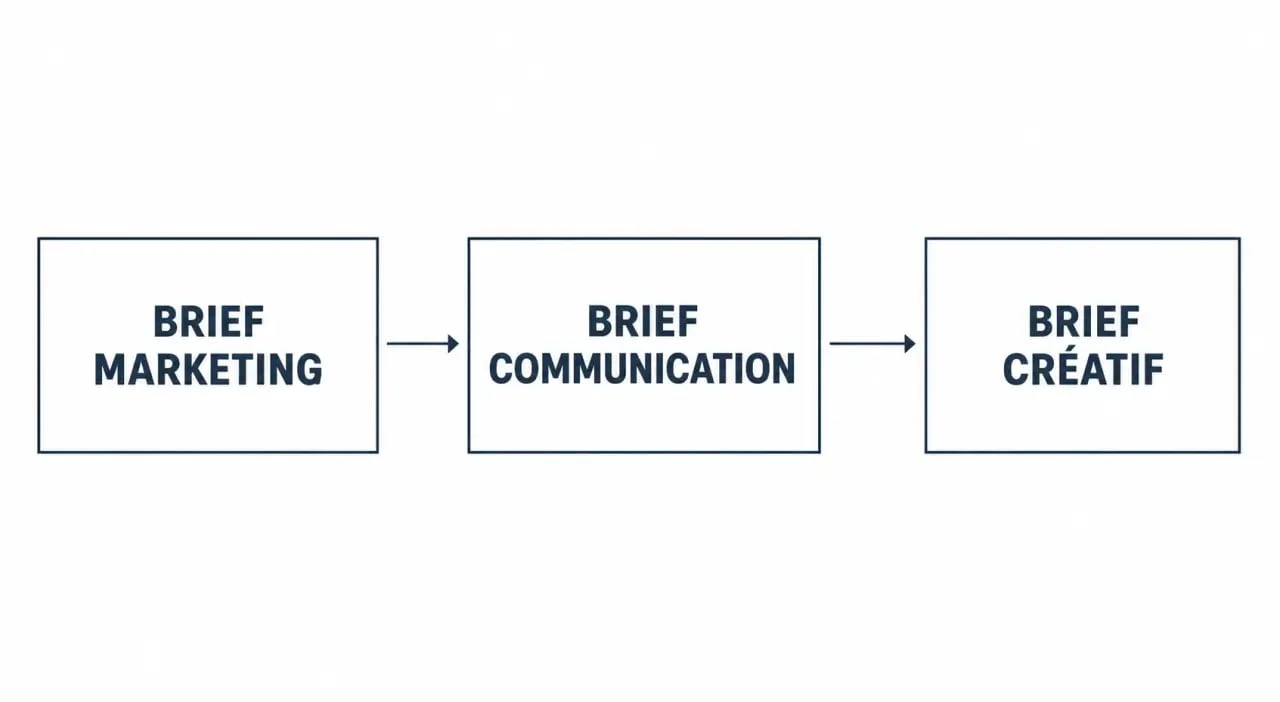 Brief marketing comparé au brief communication et au brief créatif dans une infographie éditoriale