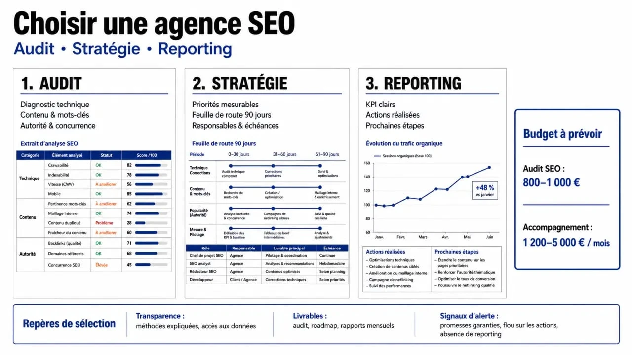 agence seo objectif micro : synthèse visuelle des critères de choix, budgets et livrables