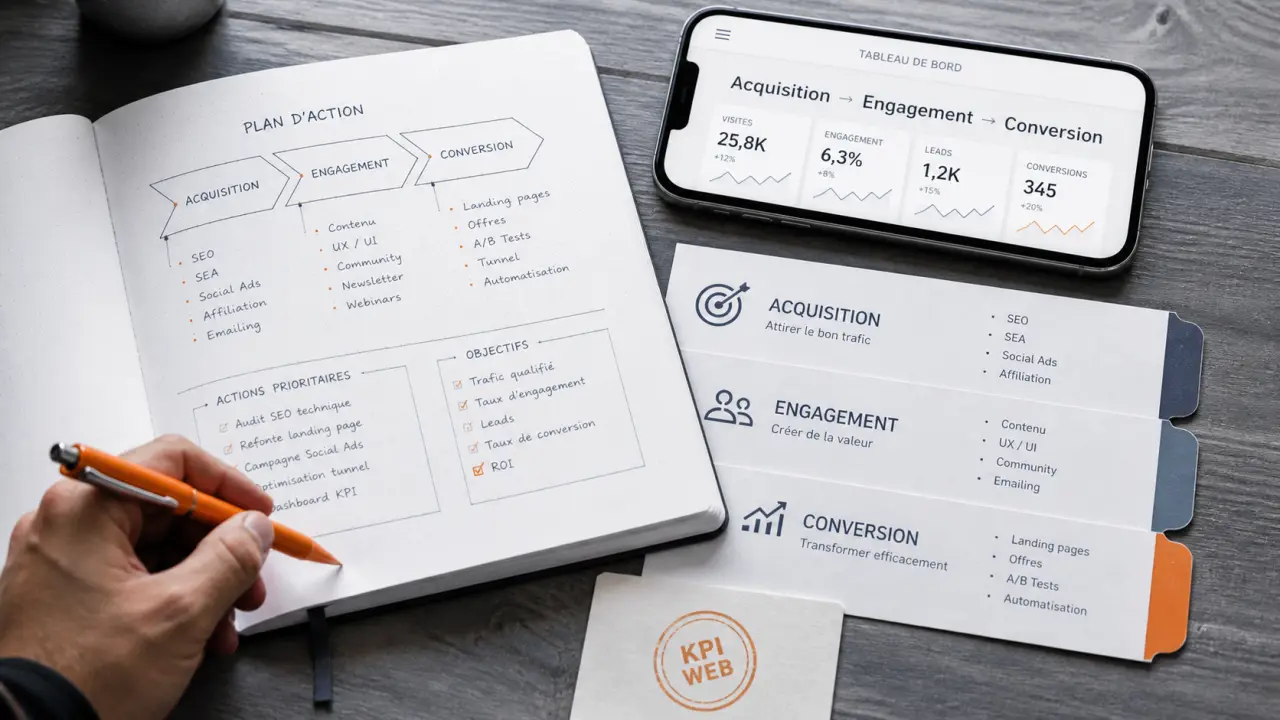 KPI site internet : tableau trafic, engagement, conversion