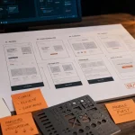 ux et ui design lyon sur table de travail : wireframes et maquette mobile