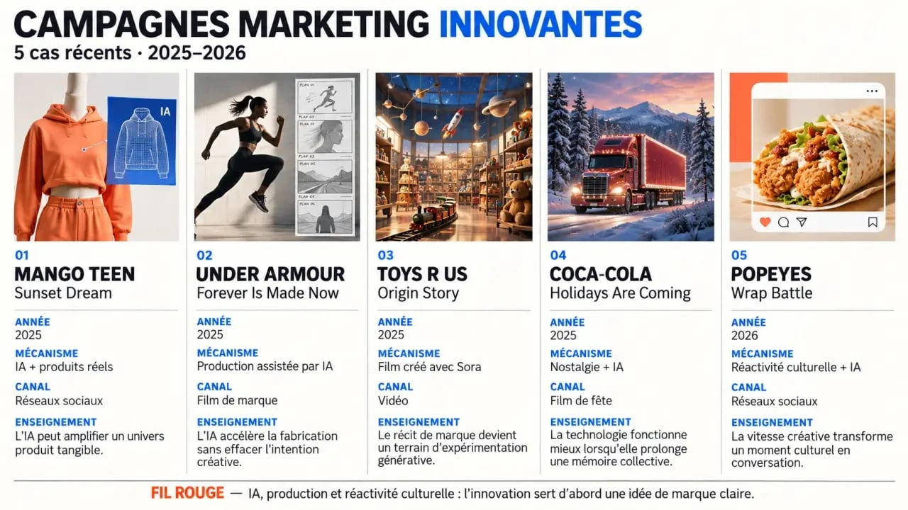 Infographie des exemples récents de campagnes marketing innovantes 2025-2026