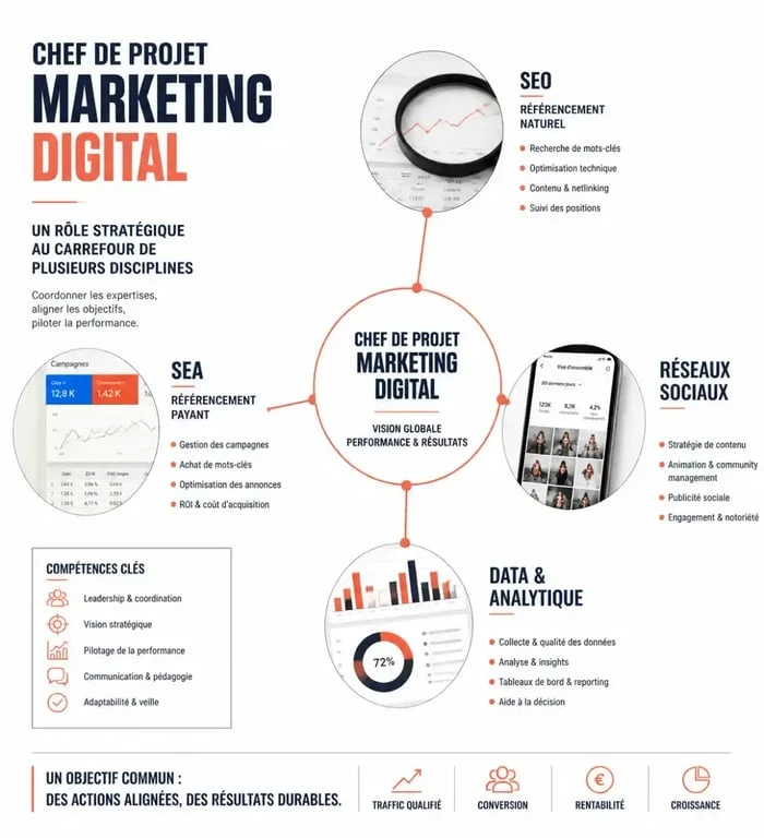 Illustration des compétences et leviers du chef de projet marketing digital