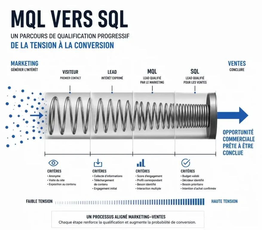 Alignement marketing-ventes et passage de MQL à SQL en agence marketing numérique B2B