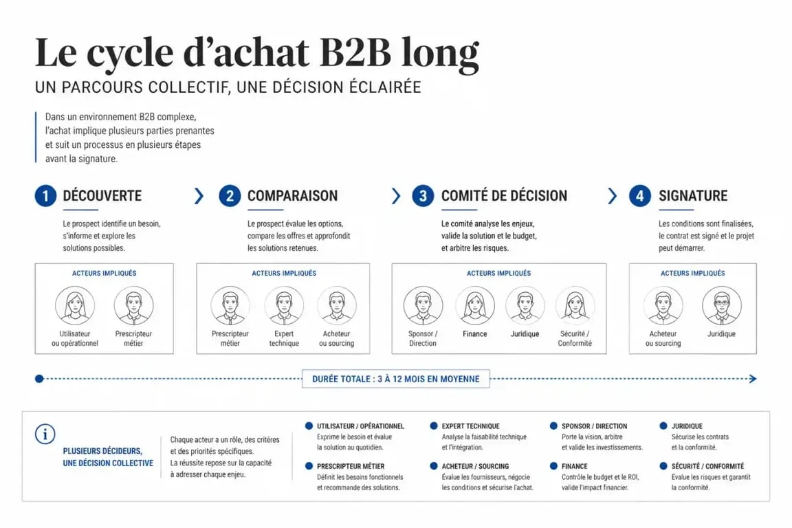 Cycle d'achat long d'une agence marketing numérique B2B avec les décideurs multiples