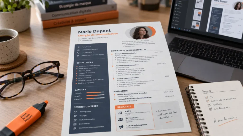 cv chargee de communication sur bureau, compétences et résultats à valoriser