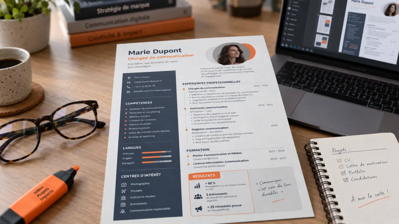 cv chargee de communication sur bureau, compétences et résultats à valoriser
