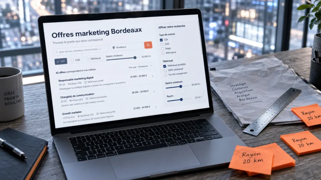 Emploi marketing Bordeaux : filtres pour trier les offres