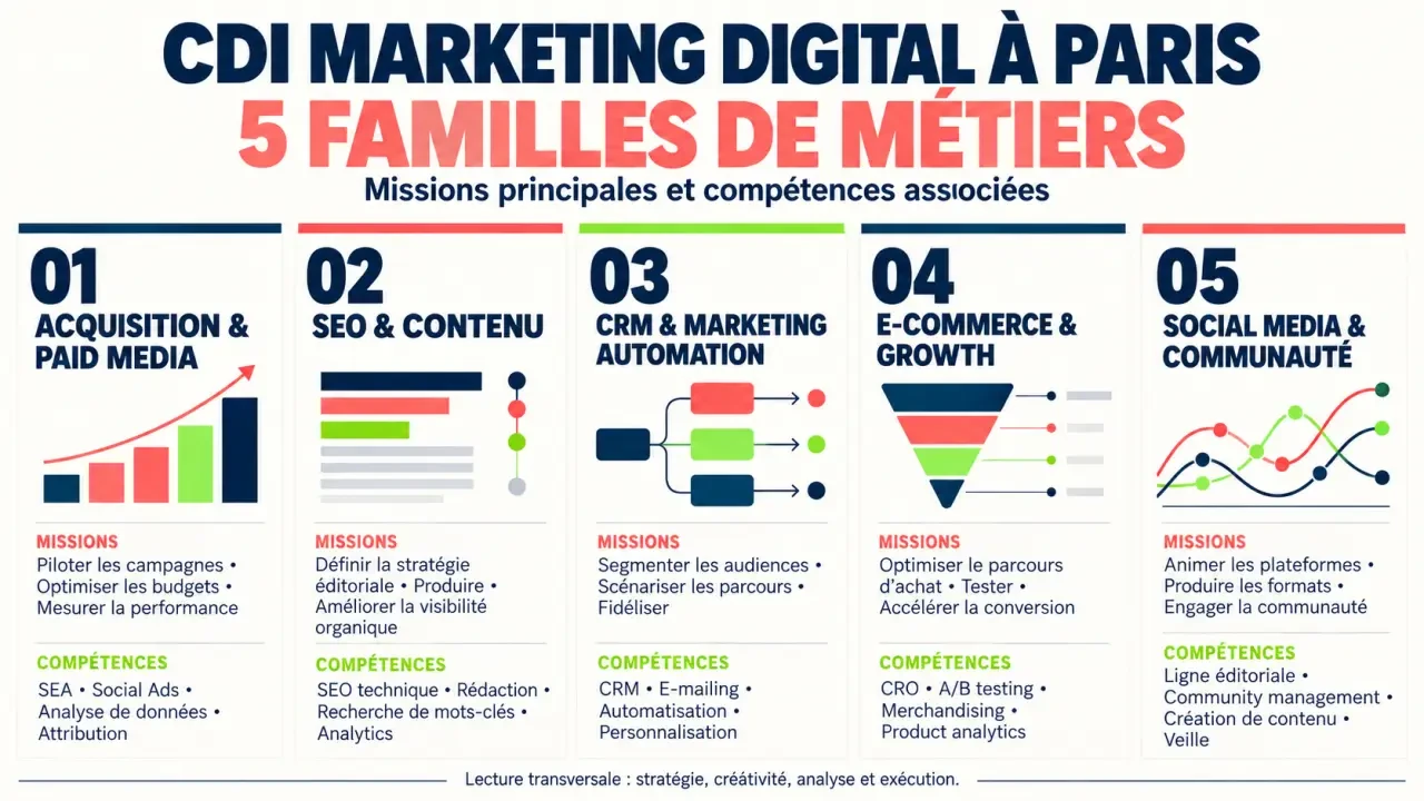Infographie des métiers pour trouver un CDI marketing digital Paris