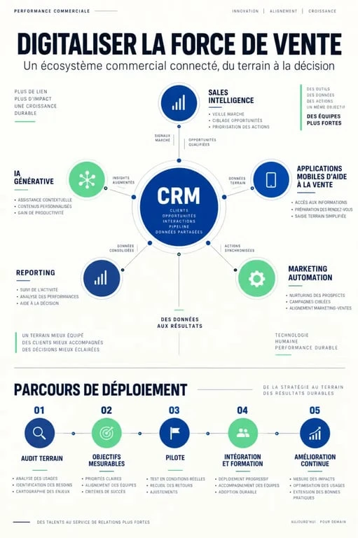 Infographie sur la digitalisation de la force de vente et ses principaux outils
